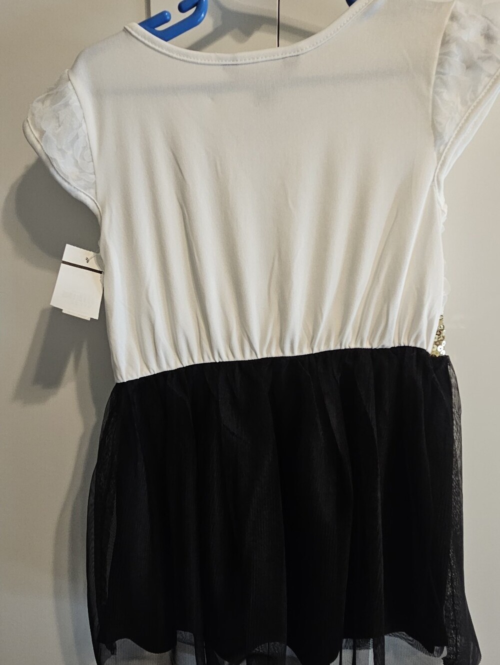 George White Floral Bodice Dress with Black Skirt and Gold Sequin Waist Xs 4-5 - Picture 3 of 4